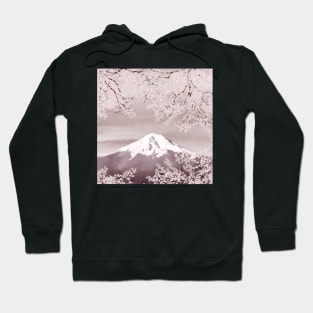 Cherry blossom branch on Fuji Mountain landscape. Watercolor spring Sakura blooming trees. Hoodie